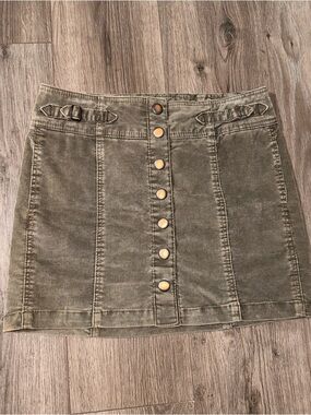 Y2k Olive Green Corduroy Button-Front Mini Skirt Y2K 2004